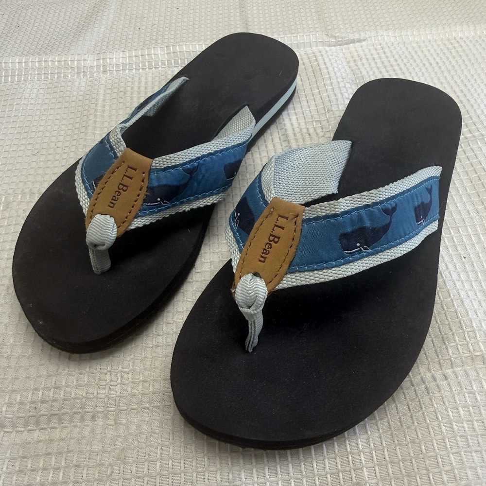 Womens L.L. Bean Maine Isle‎ Flip-Flops Lobsters Blue Red Shoes 6 Coastal